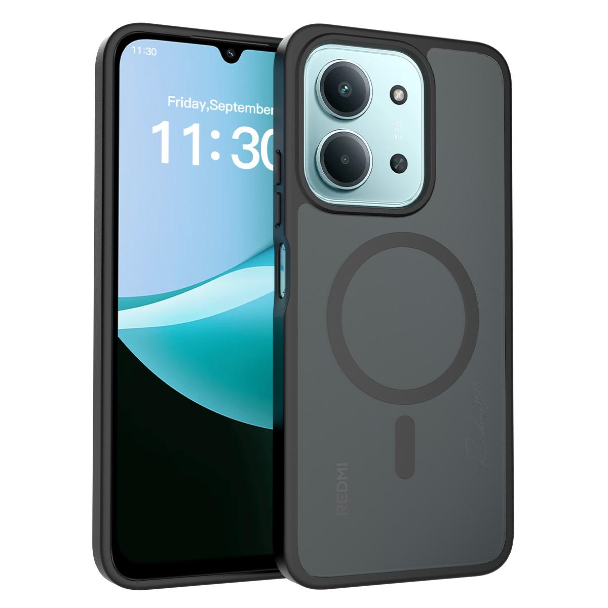 

Магнитный чехол для телефона с ощущением кожи для Xiaomi Redmi 15C 4G 171.1мм 5G 173.2мм Magsafe Беспроводная зарядка TPU рамка Пластиковая задняя крышка Redmi 15C 4G 171mm чёрный