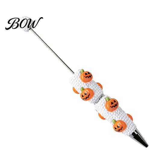 Smooth Writing Beaded Pens Halloween Rhinestone Beadable Pen, DIY Sparkly Cat Pumpkin Ghost Plastic Handmade Gift Glitter Black Ink Ballpoint Pen for