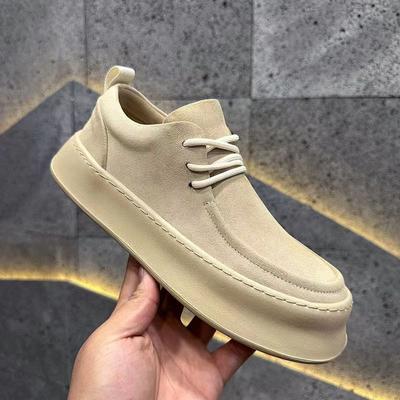 Cow Suede Leather Shoes Men Lace Up Ankle Boots Thick Bottom Comfortable Flat Casual Shoes