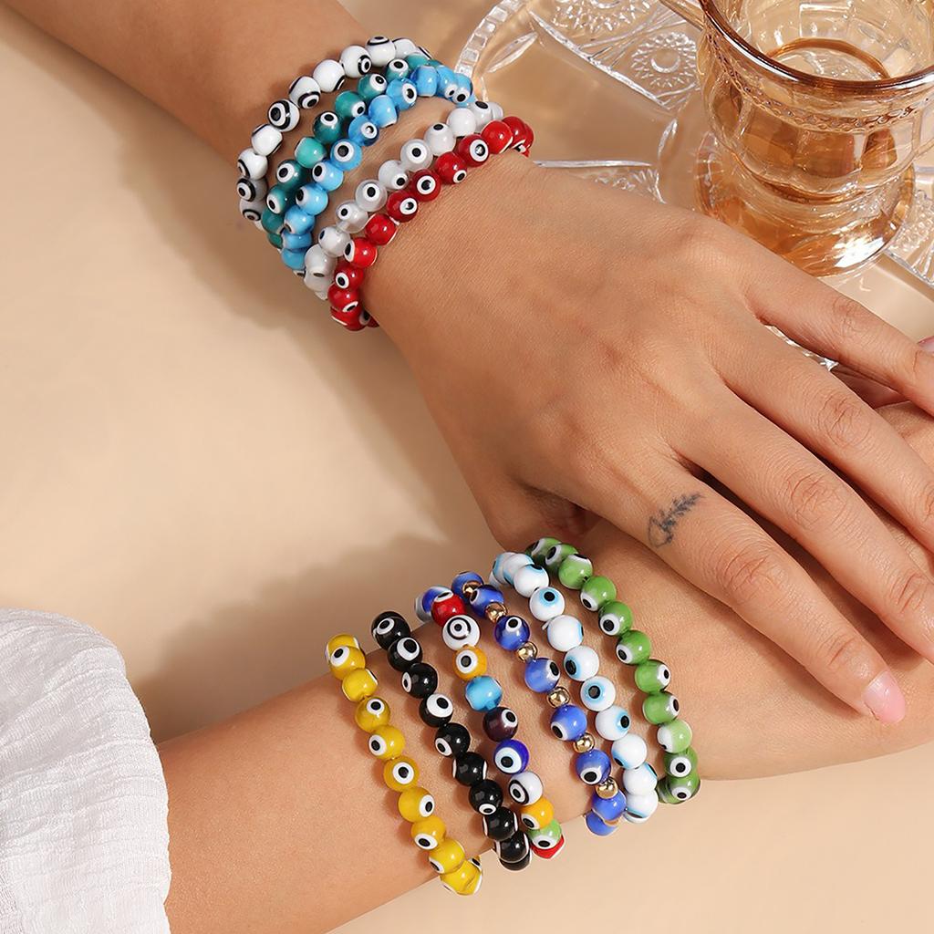 1pc 8mm Bohemian Handmade Evil Eye Beads Wrist Bracelets & Bangles for Women Girls Party Holiday Jewelry Gifts