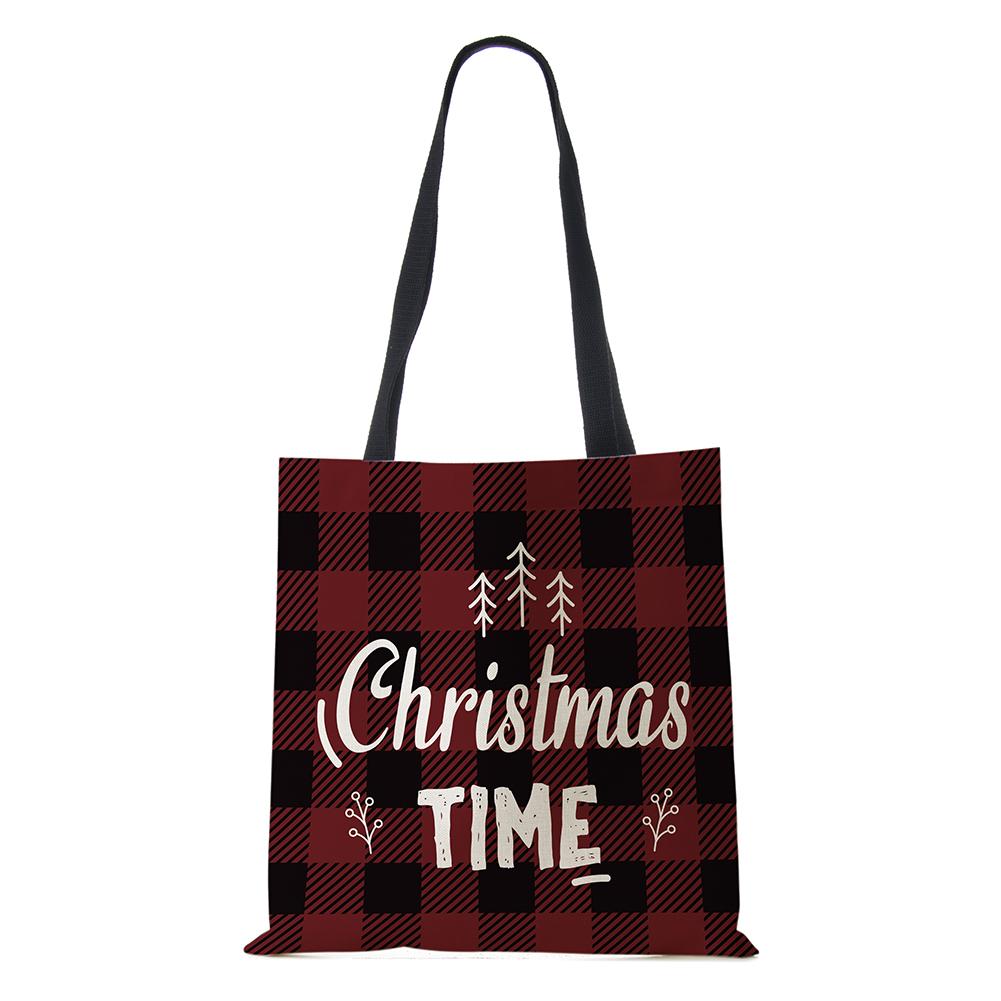 Christmas Harajuku Canvas Shopper Bag Merry Christmas Tree Reusable Travel Shoulder Bag Large Capacity Folding Storage Tote Hand KTB