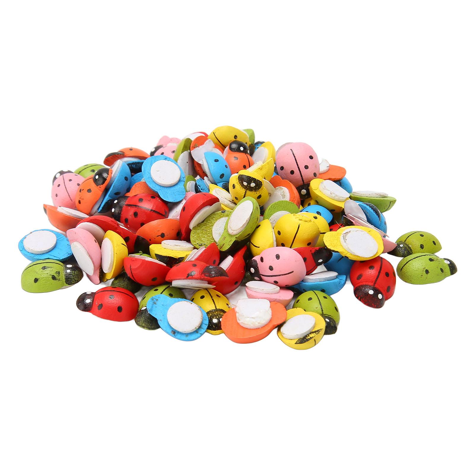 100pcs Wooden Ladybug Stickers Colorful Cute Self Adhesive Ladybug Stickers for DIY Crafts Scrapbook Party Decorations