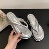 Wedge heel high heel silver pinch flip-flops women's shoes wear thick-soled heightening shoes sandals