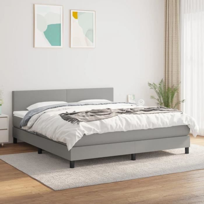 3139913 vidaXL Lit à sommier tapissier avec matelas Gris clair 180x200cm Tissu