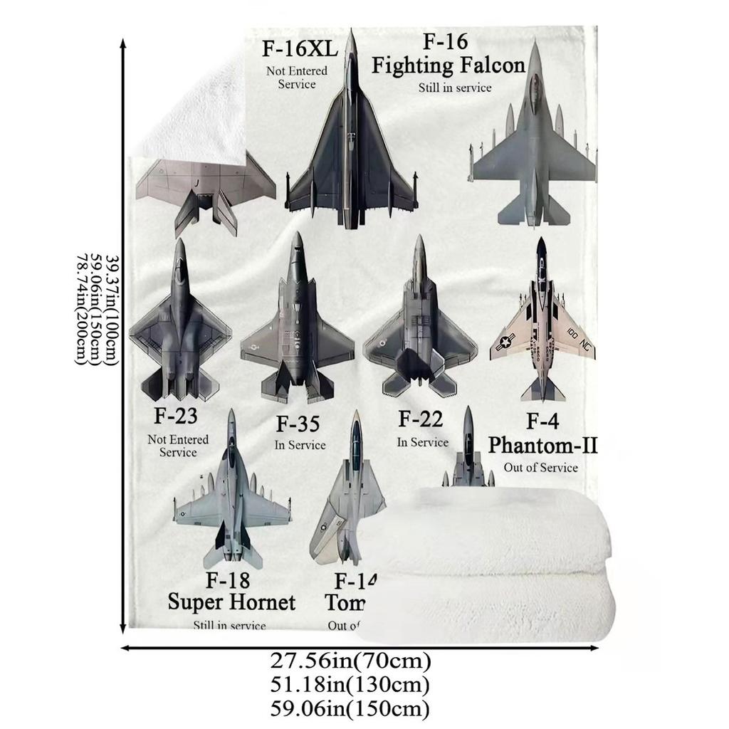Mid-Century Modern Fighter Jet Design Flannel Throw Blanket - Soft All-Season F-22 Raptor To F-16 Falcon Collection - Aviation