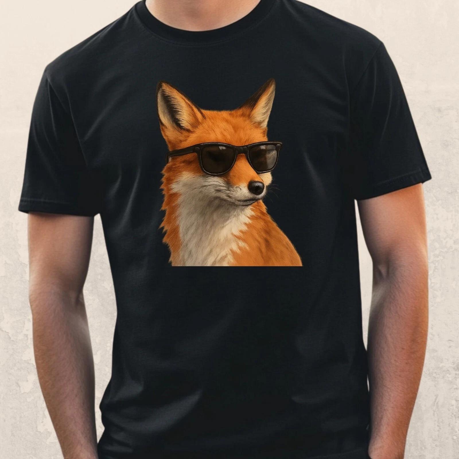 T-Shirt Herren Fuchs mit Sonnenbrille Motiv Baumwolle Größe S bis 5XL XXXL