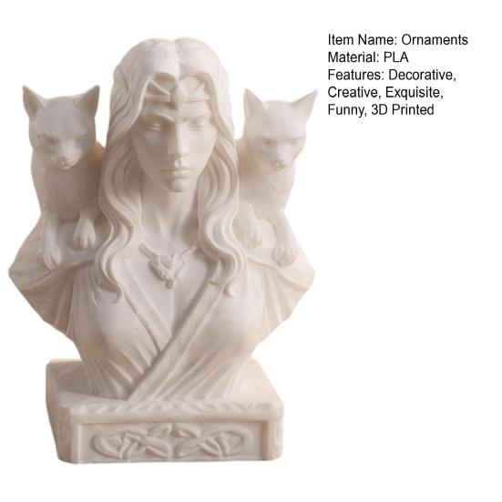 3D Printed Goddess with Cats Figurine, Nordic Mythology Frigga & Double Cats Statue, Artistic Desktop Sculpture Decoration for Home Office