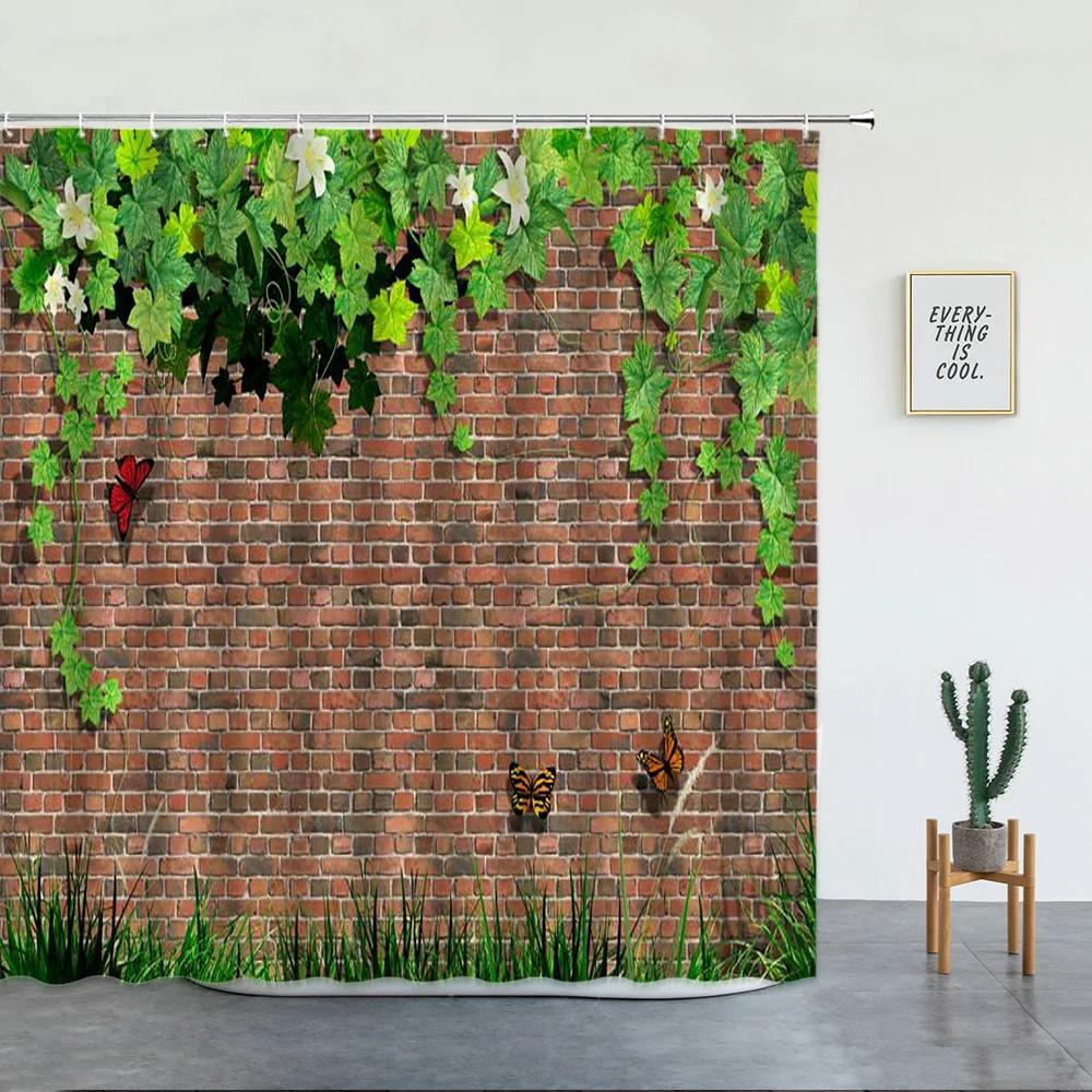 Flowers Plant Scenery Shower Curtains Set Floral Green Leaf Landscape Garden Wall Decoration Bathroom Decor Screen With Hooks