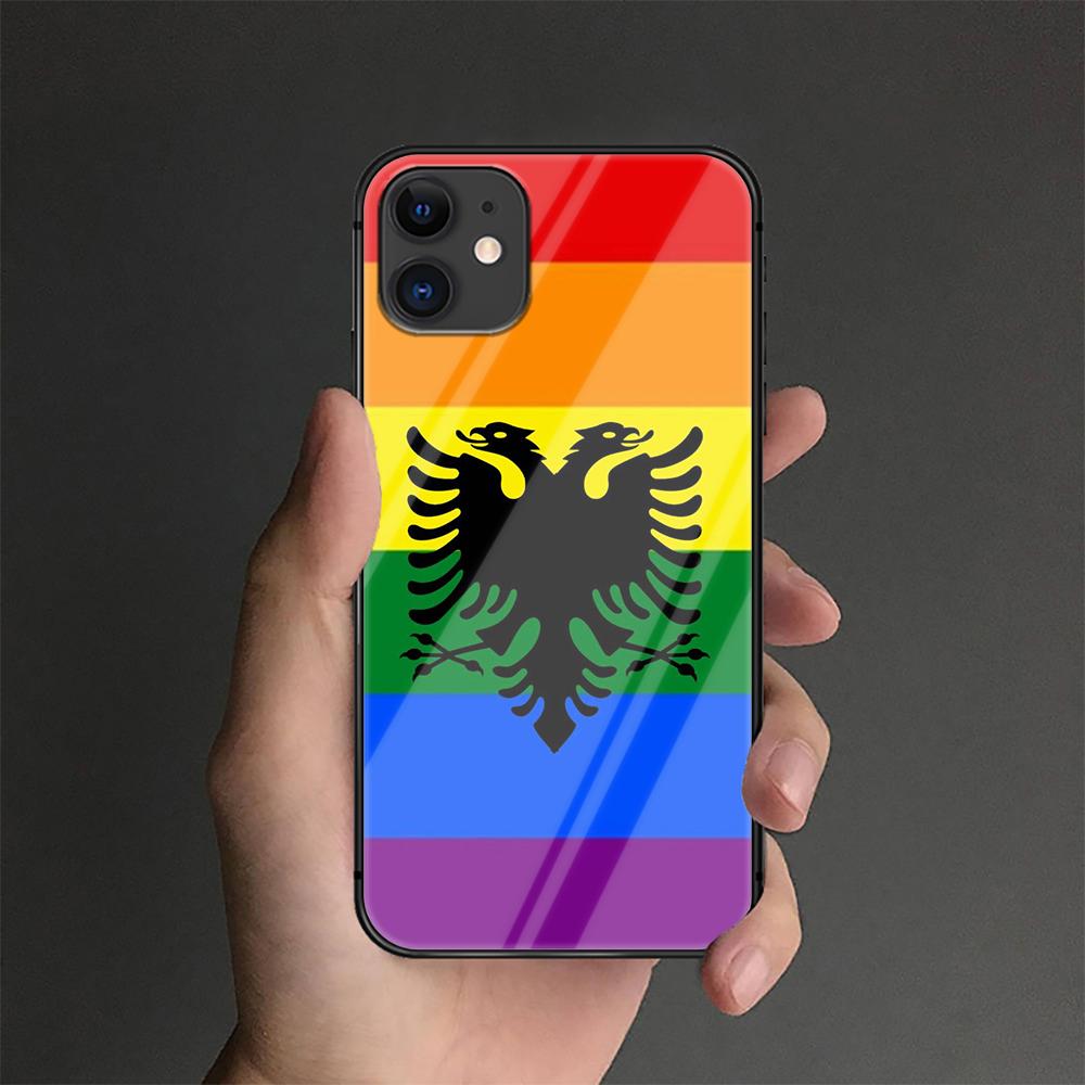 Albania Flag Tempered Glass Phone Case For iPhone Samsung Galaxy Redmi Xiaomi Note S A 16 15 14 13 12 11 21 22 23 53 54 Pro Plus Ultra Silicone Cover