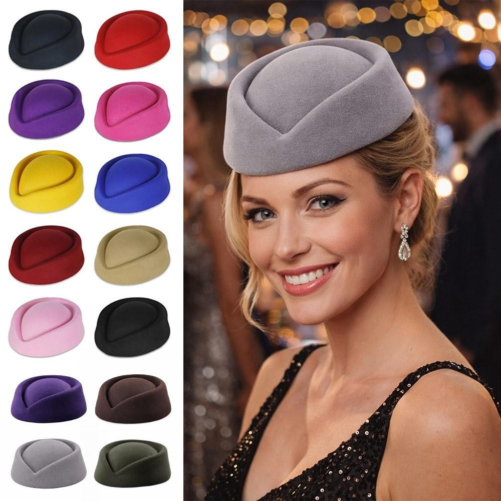 British Retro Top Hats Formal Felt Beret New Flight Attendant Hat for Party