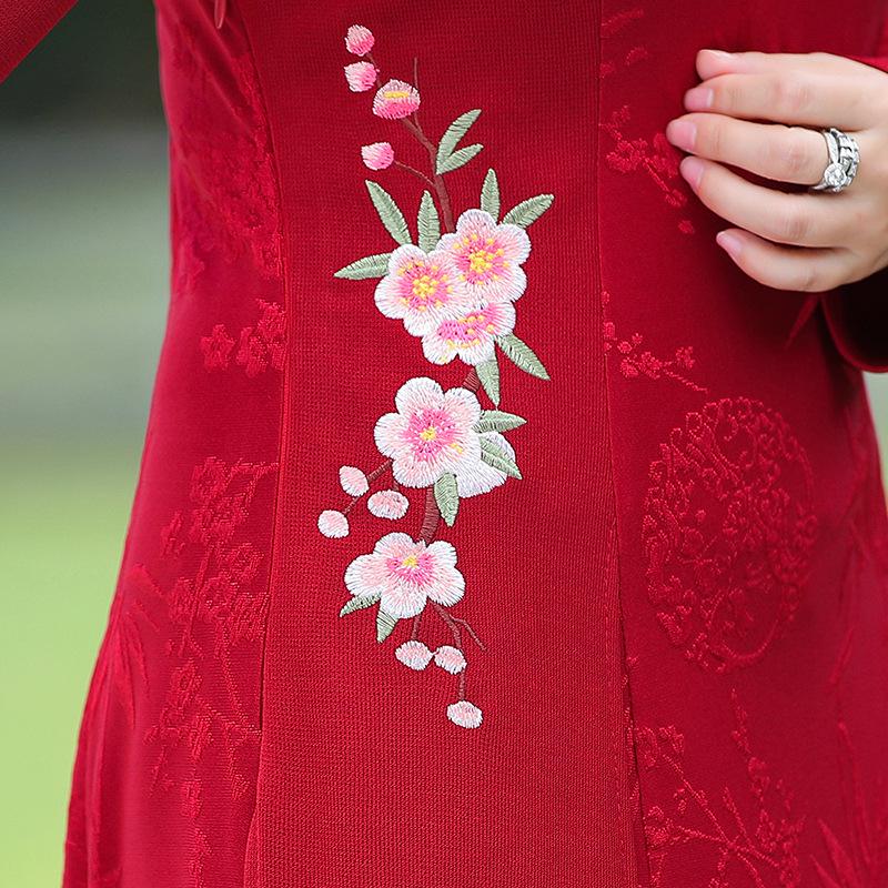Mamas ethnischer Stil Frühlings-Cheongsam: Elegantes zweiteiliges Hochzeits- und Abendkleid für Frauen mittleren Alters und ältere Frauen