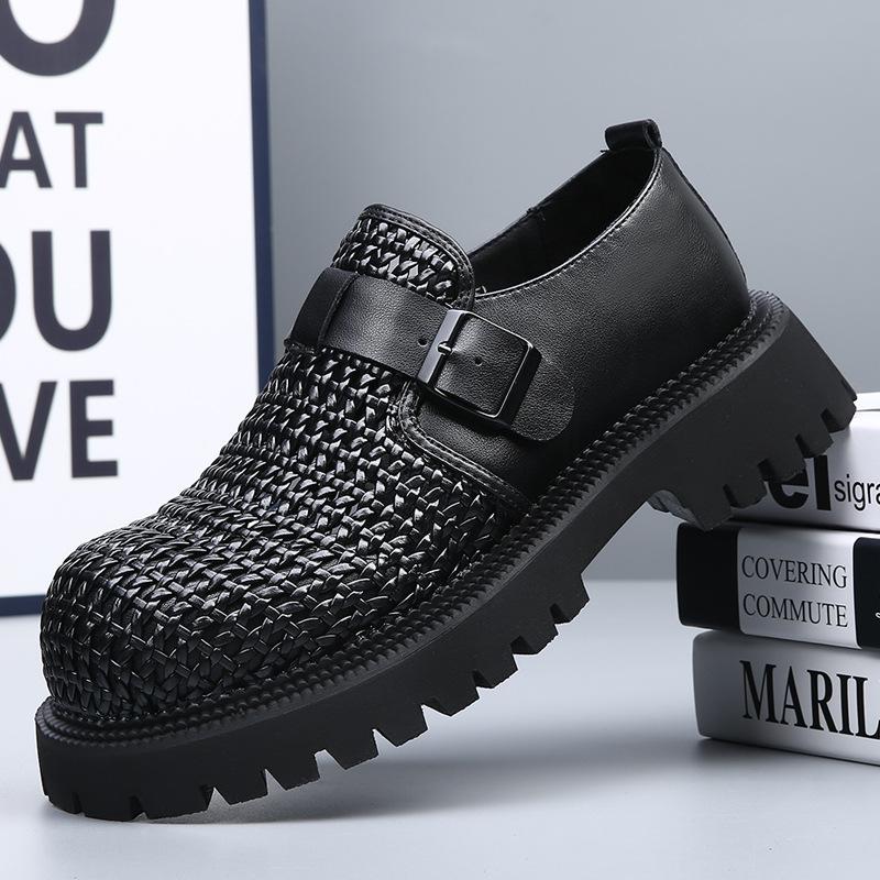 Fashion Summer Autumn Hollowed-out Leather Shoes for Men Black Knit Platform Shoes Male Fashion Casual New Designer Dress Shoes Man