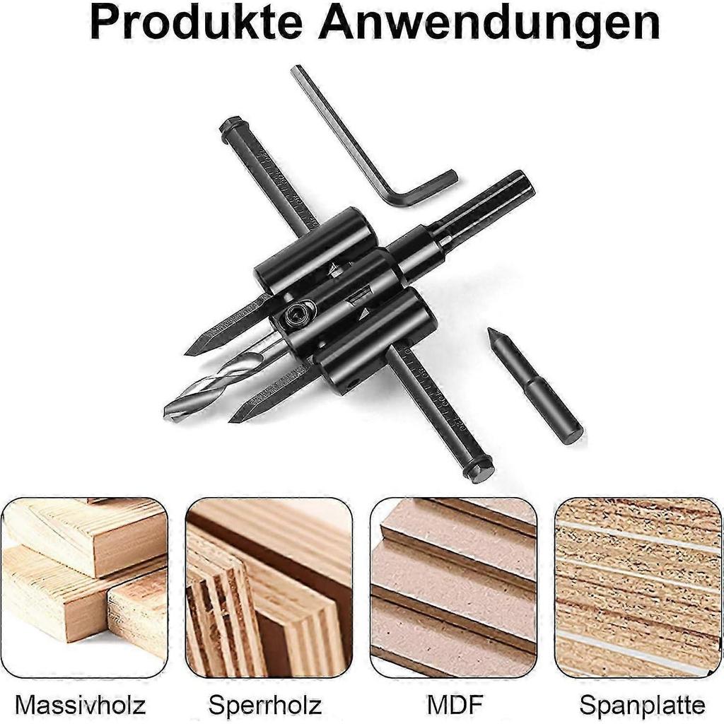 Circular Cutter Wood Adjustable 30-300 mm, Alloy Circle Hole Saw with 2 Replacement Blades for Wood, Plastic, Plasterboard 25-26s