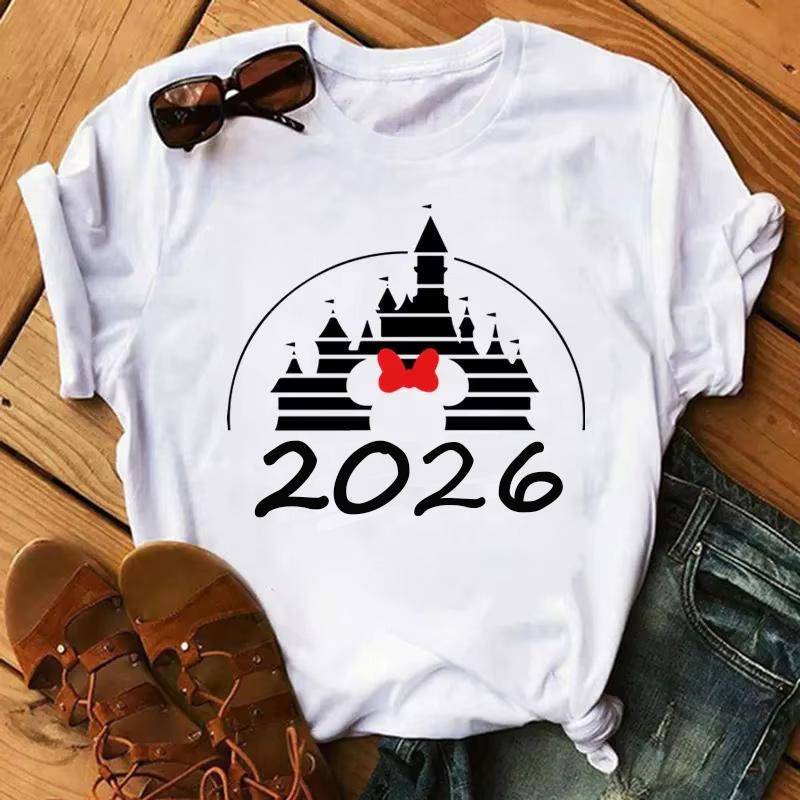 Disney Cartoon 2026 Trip Graphic Printed T-shirt Summer Female Casual Short Sleeve Tops Tees Fashion Clothing Harajuku T Shirt