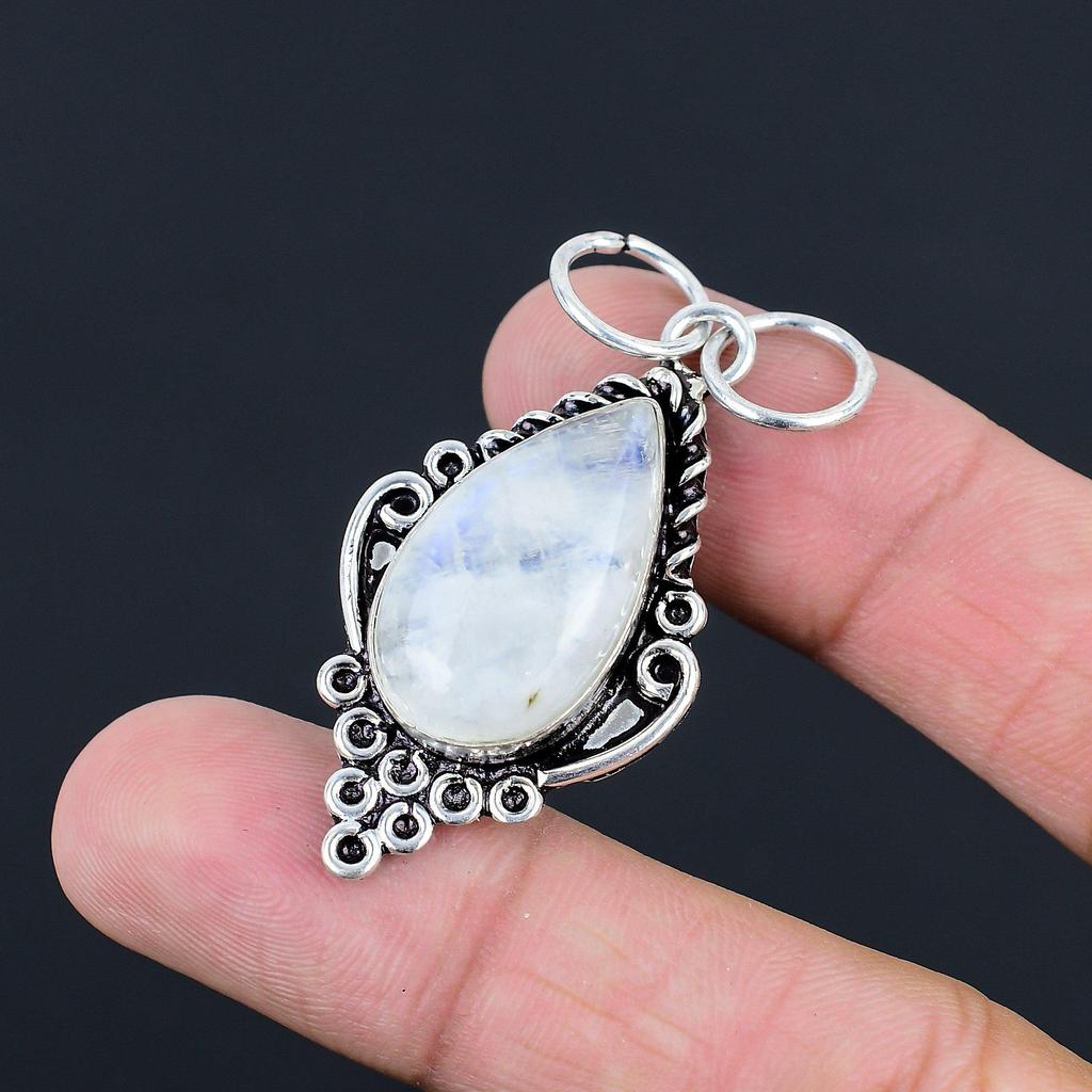 Rainbow Moonstone Gemstone Crown Chakra Birthday Pendant Jewelry Sterling Silver
