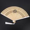 Folding Bamboo Hollow Hand Tassels Fan Summer Hot Day Cooling Tool DecorationWhite