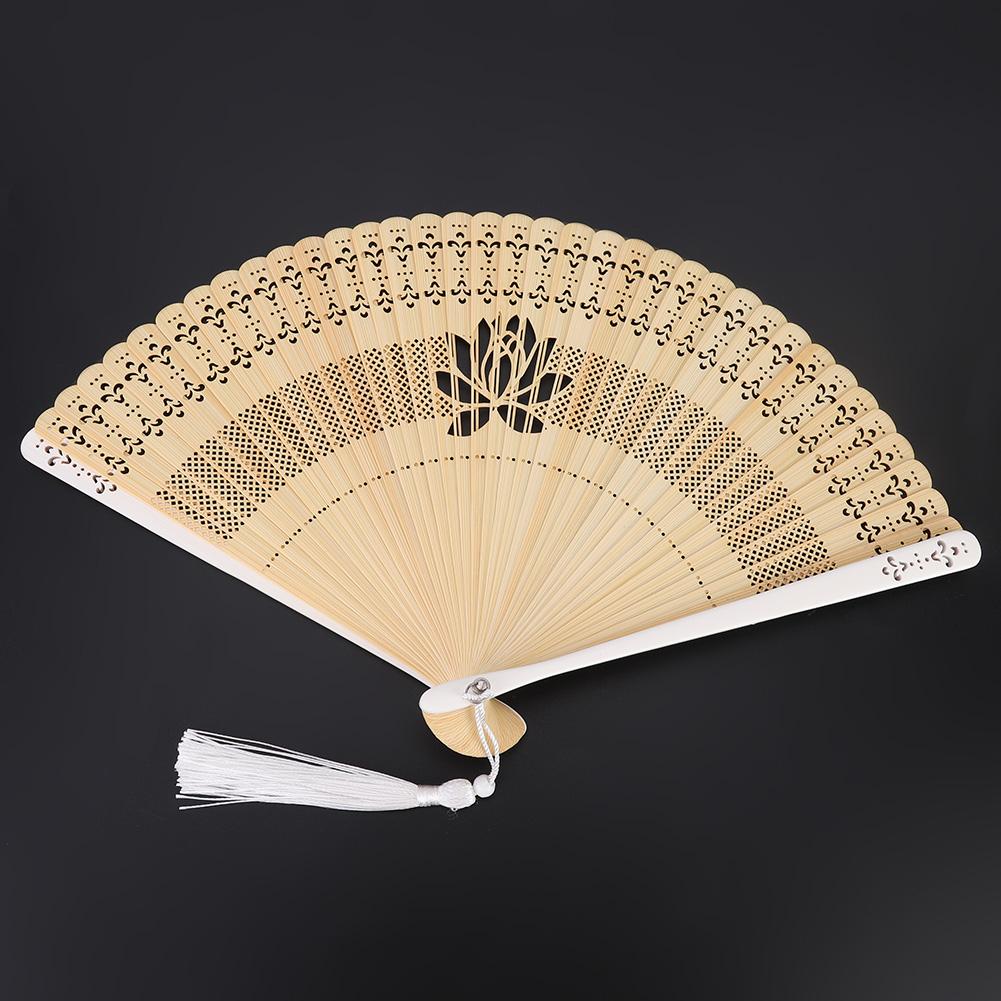 Folding Bamboo Hollow Hand Tassels Fan Summer Hot Day Cooling Tool DecorationWhite