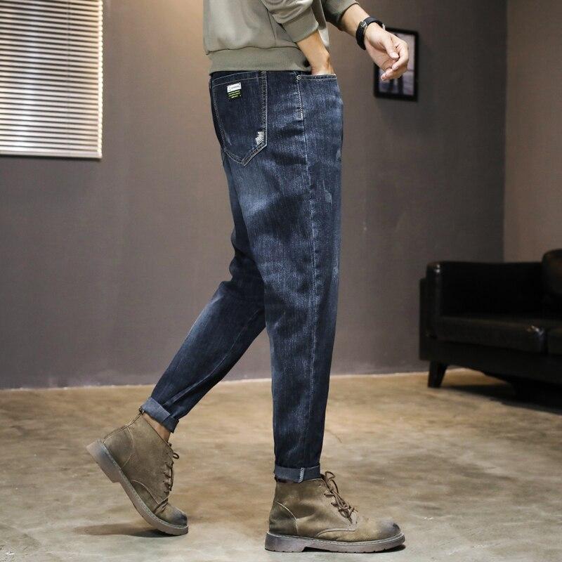 Men Jeans Casual Denim Straight Losse Dark Blue Jeans