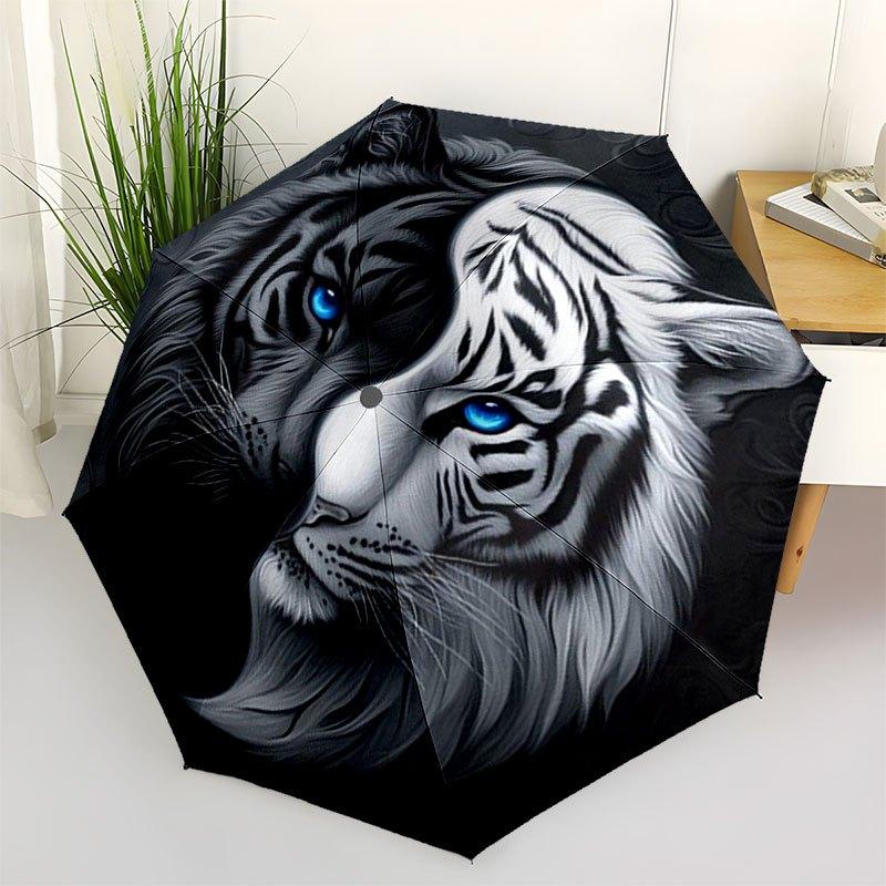 

Yin Yang Tiger Face Art Print Wall DecorUmbrella with Cute Design, Portable 3-Fold Compact Umbrella for Men & Women, Valentine s Day Mother s Day Hall