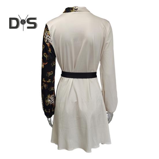 Abito da Donna Autunno Inverno con Allacciatura in Vita, Rever a V, A-line, Color Block, Stile Cappotto, Maniche Lunghe, Lavoro, Business, Miniabito