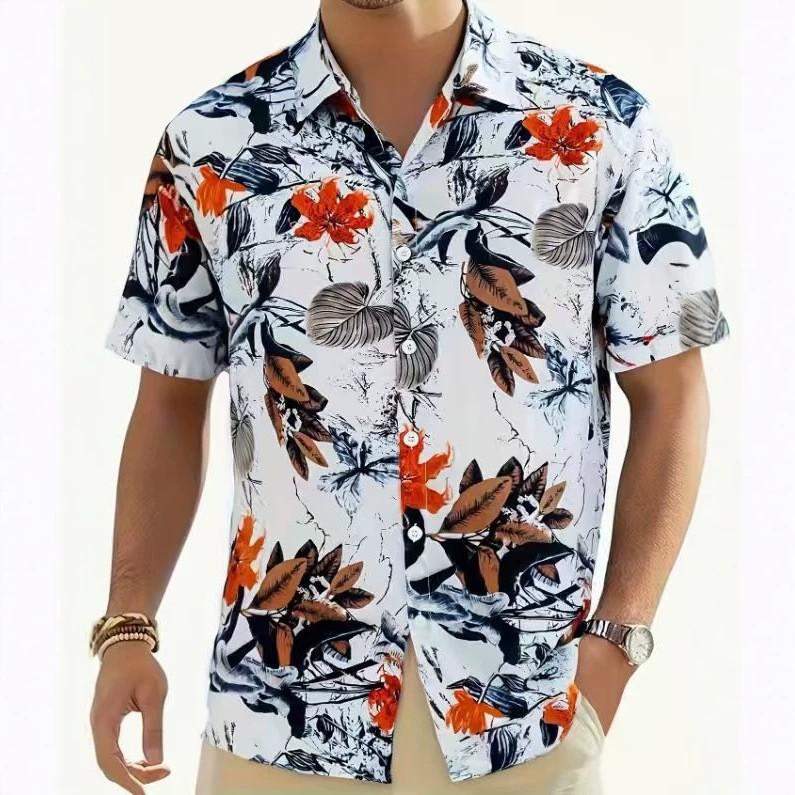Herren S Kurzarm Hawaiian Tropisch Lässig Stretch Kühl Hemd