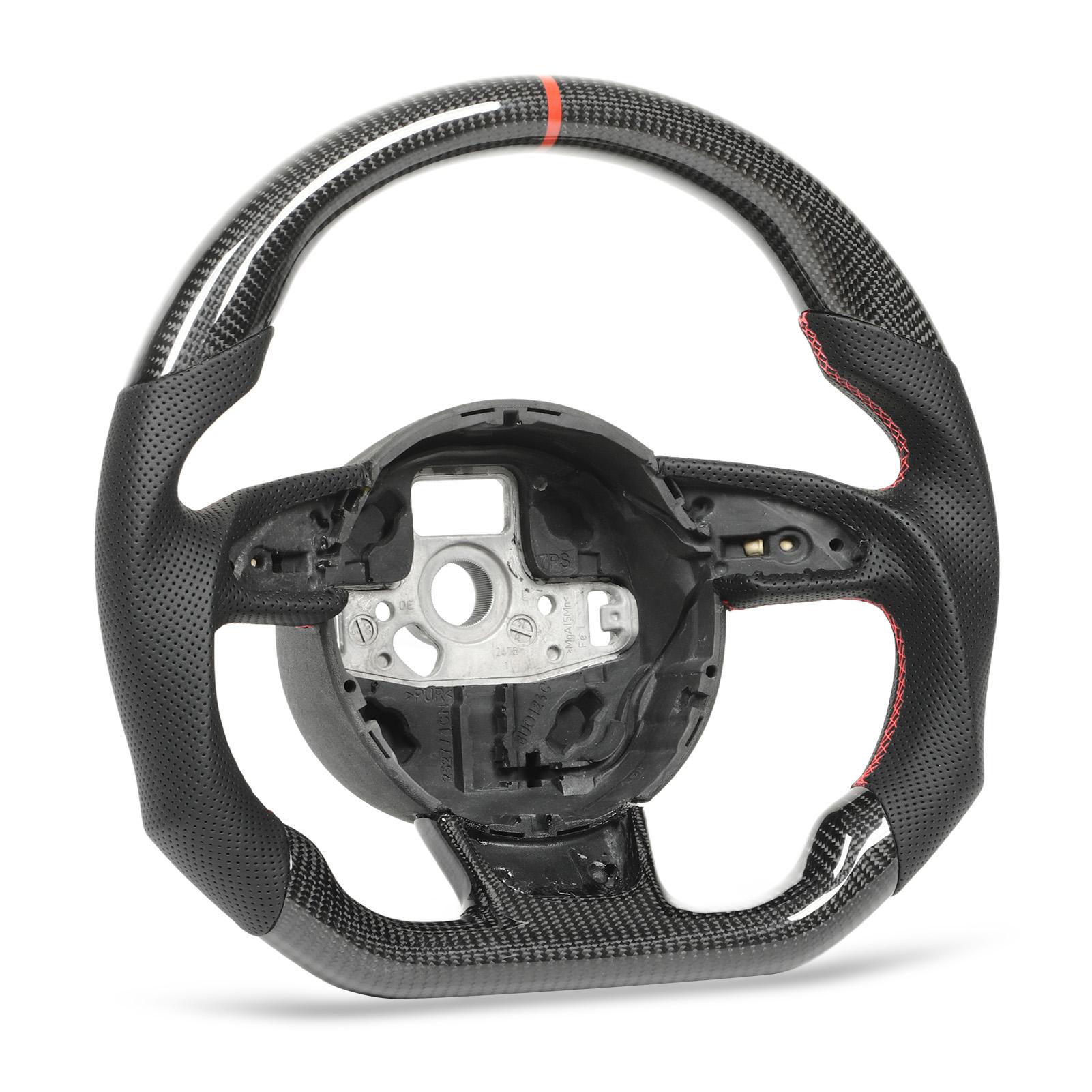

Carbon Fiber Steering Wheel Perforated Leather Red Stitching for B8.5 RS3 RS4 RS5 RS6 RS7 2013‑2016