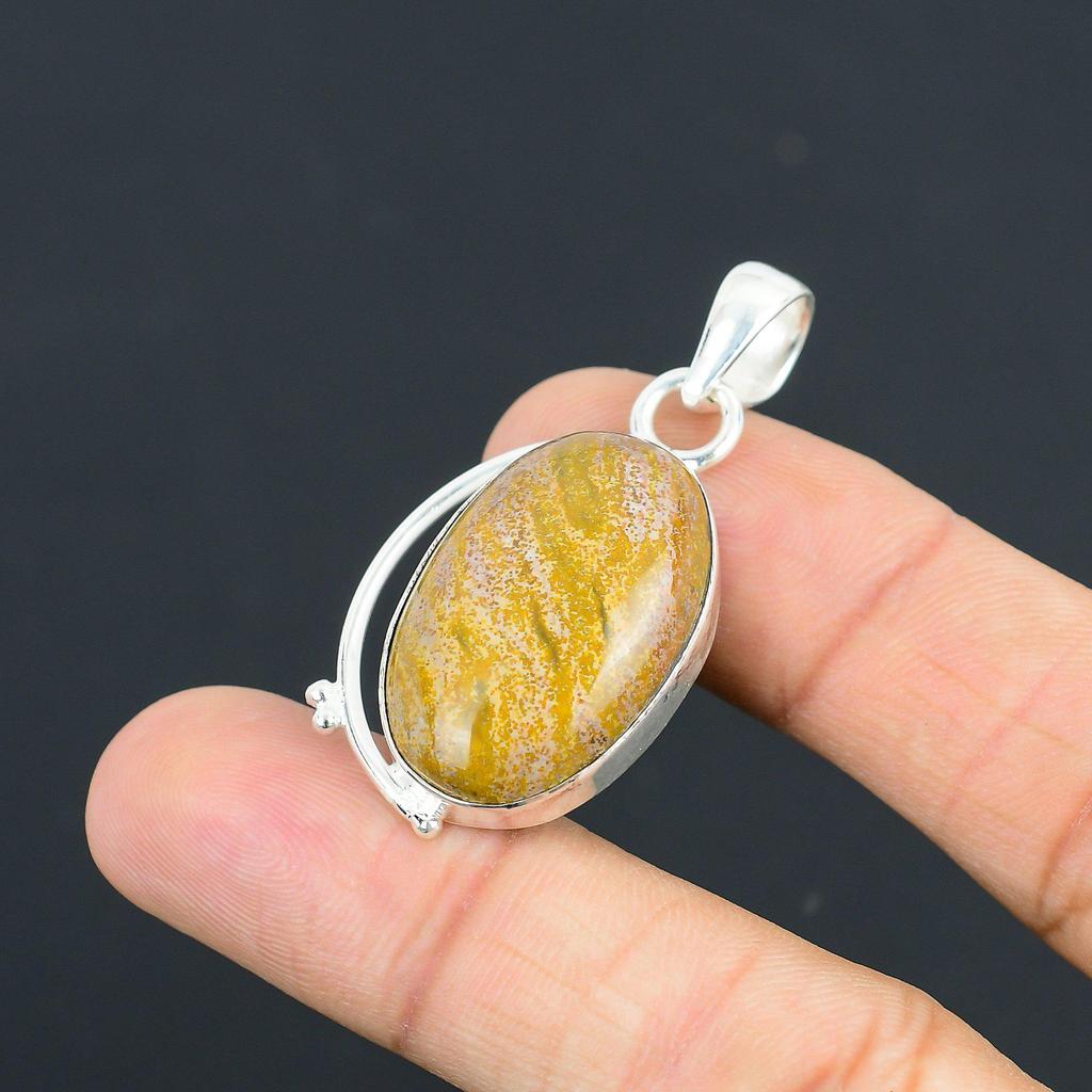 Womens Day Deal Sterling Silver Oval Ocean Jasper Stone Anniversary Wife Pendant