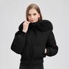 Giacca imbottita in cotone peluche americana da donna, nuova, invernale, con cappuccio e colletto in pelliccia