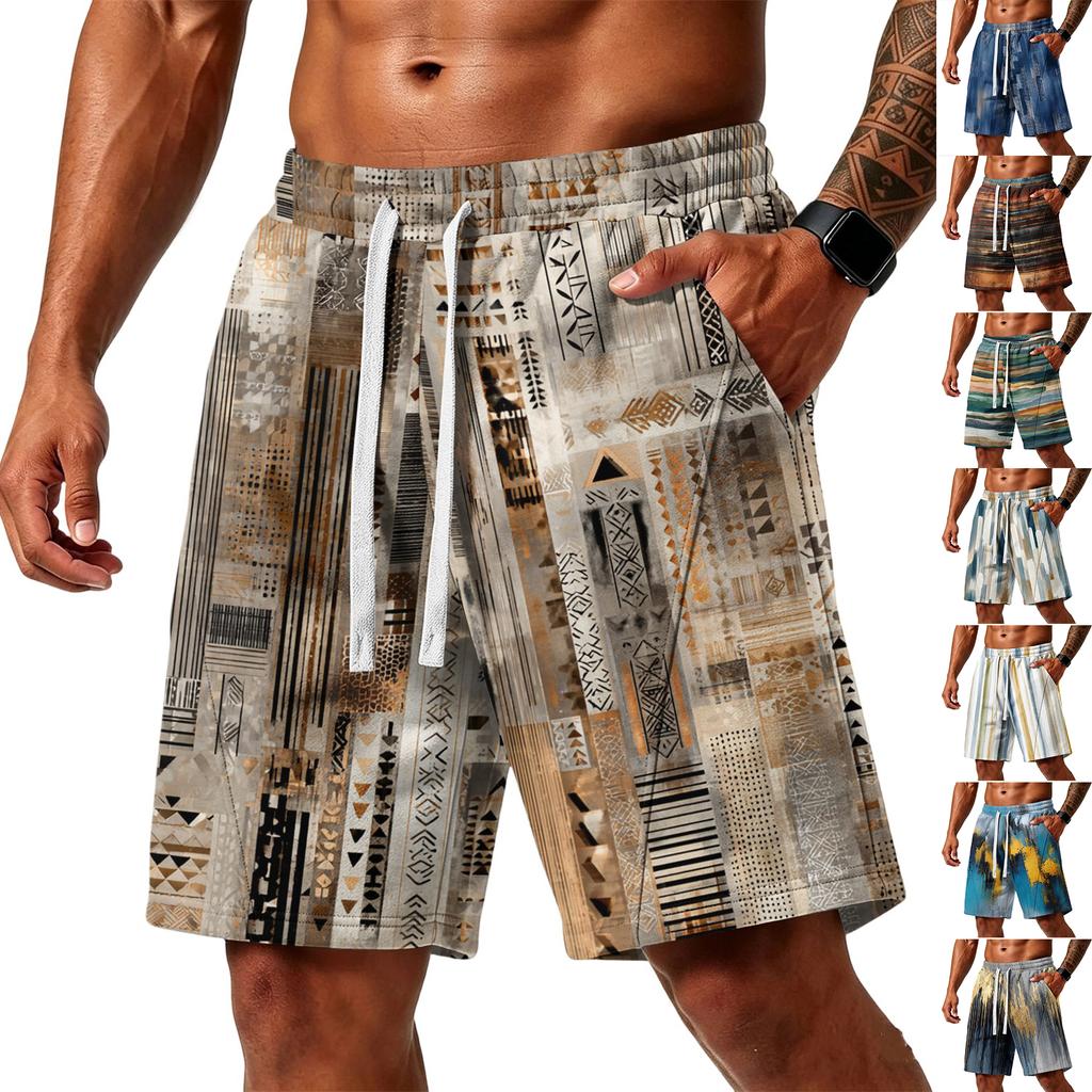 Men's Gradient Print Loose Fit Athletic Shorts with Pockets Elastic Waistband Drawstring for Gym Training Beachwear