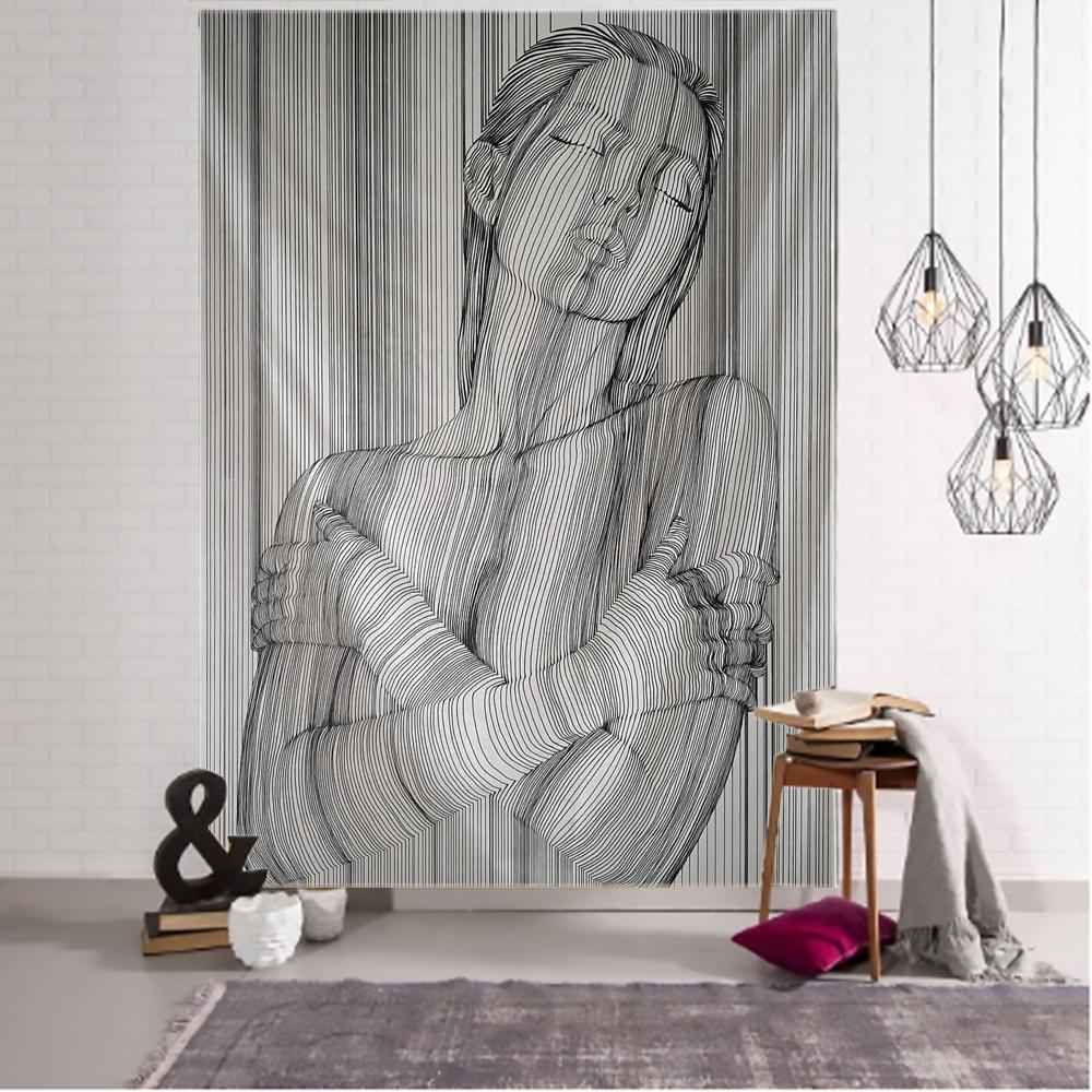 Kreatives Linienzeichnung Wandbehang Boho Dekor Hippie Kuss Psychedelisch Abstrakt
