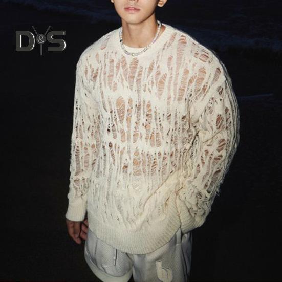 Pánské topy s kulatým výstřihem, s dlouhým rukávem, pletené tričko, pánské oblečení, retro, duté, síťované pletené topy, jarní streetové oblečení