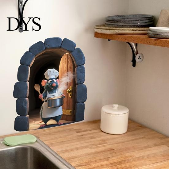 3D Mouse Hole Stickers Christmas Cute Break?Through Wall Decals, Self?Adhesive Animal Decor Stickers, DIY for Living Room Entryway Kids