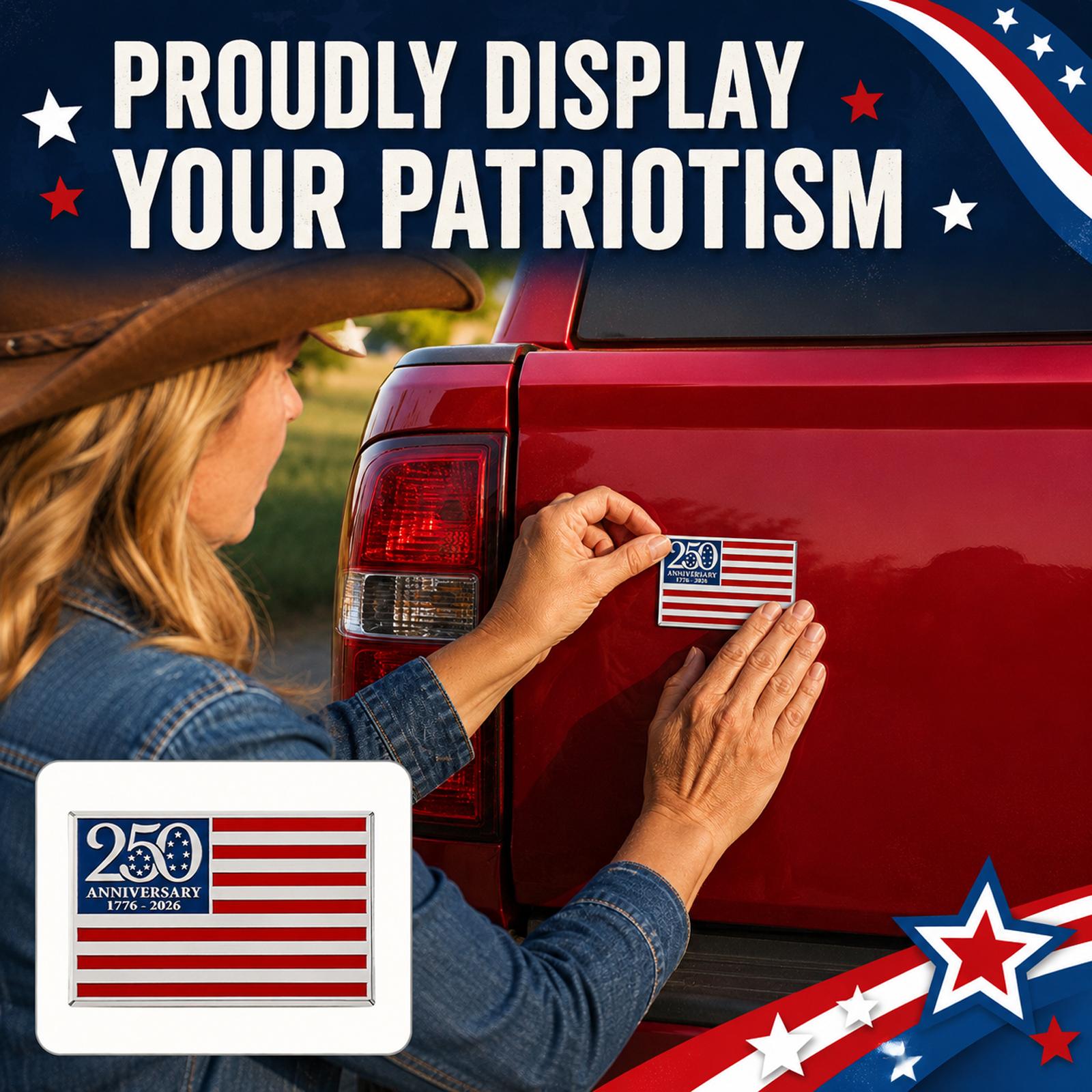 Metal Car Emblem 250th Anniversary 1776-2026 Commemorative Flag Badge Durable Vehicle Decoration One Size