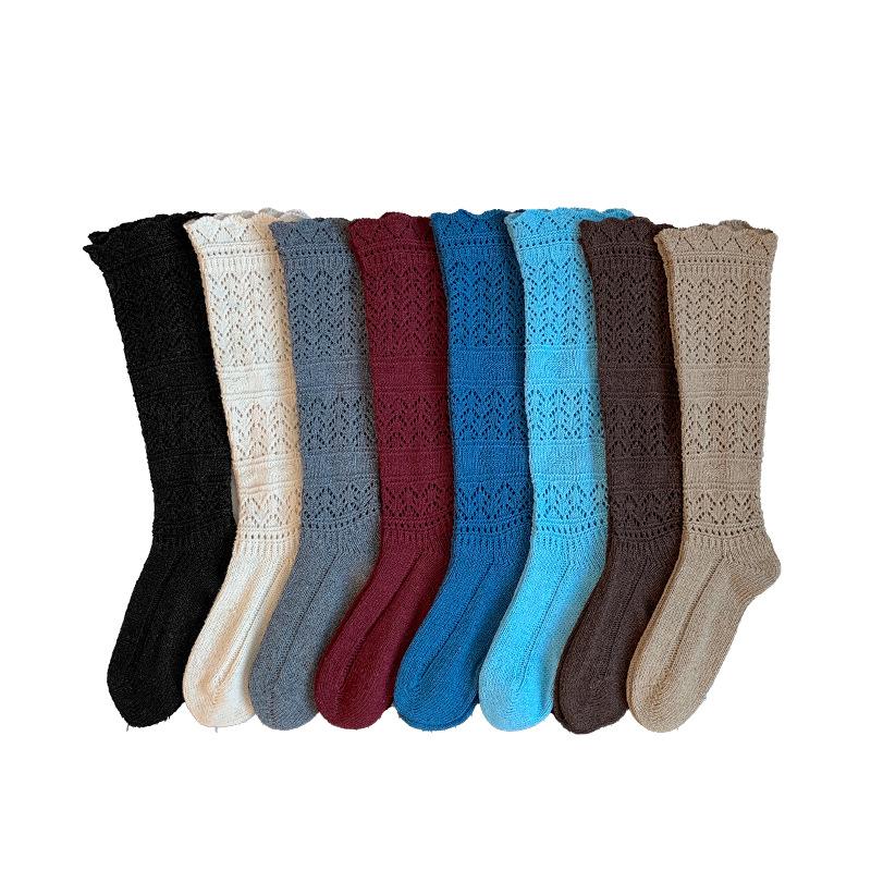 Boots Are Still Cotton Stacking Socks, Relief Hollow Calf Socks, Warm Knitted Retro Gray Heavy Industry Long Tube