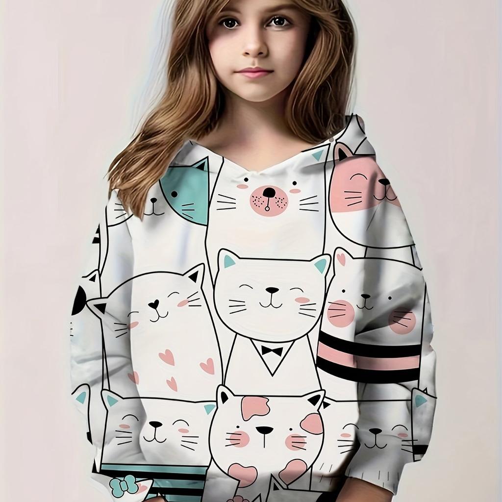 Children's Clothing Hoodies Long Sleeve Kids Clothes Girl Boy Autumn Sweatshirt Cartoon 3D Cat Print Streetwear Children Top
