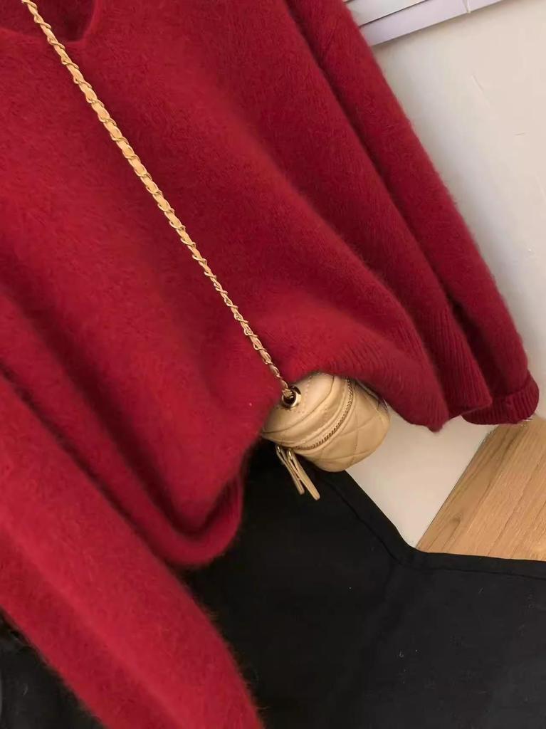Luxurious V-neck Korean Style Loose Wool Sweater - 100% Pure Soft Knit for Autumn/Winter