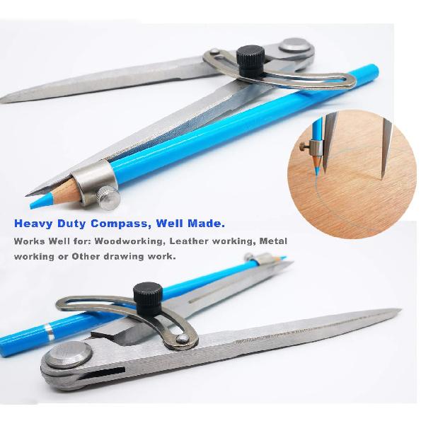 ZLKSKER 6/8/10 inch Professional Woodworking Compass with Pencil Holder & Lockable Wing, Geometry & Drafting Compass for Carpenter (6 inch)
