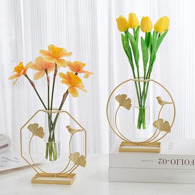 Flower Vase Nordic Style Elegant Standing Golden Flower Hydroponic Glass Vase Household Supplies