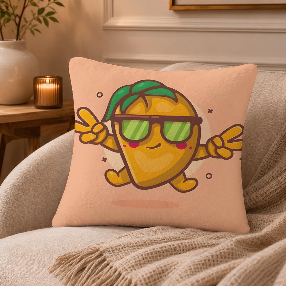 Mango illustration Cushion Cover Anti-dustmite Pillowcase Invisible zipper silky short plush Sofa cushion cover