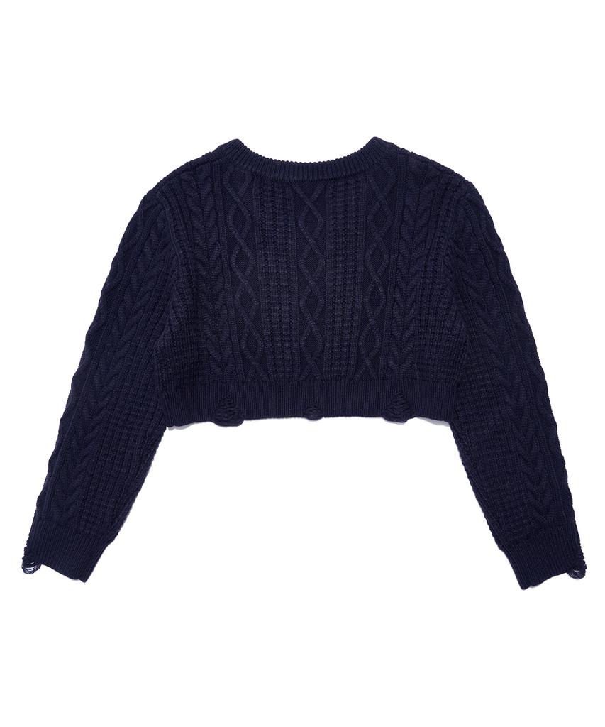 DELICCENT Crop Cable Pullover [Navy]