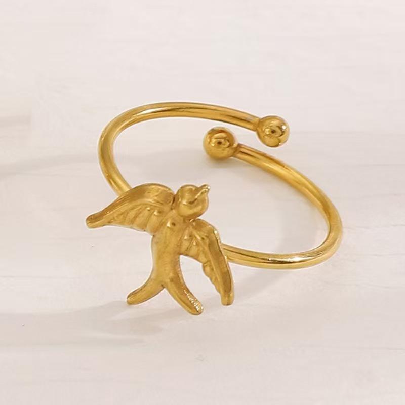 1pc New Minimalist 18K Gold Color Plated Angel Wings Peace Dove Wings Open Rings Trendy Waterproof Stainless Steel Jewelry