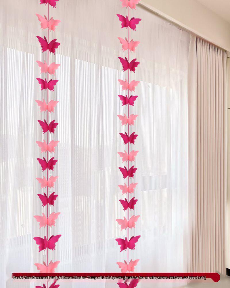 Double Happiness Wedding Curtain Set with 3D Butterfly & Pendant Decoration for Room