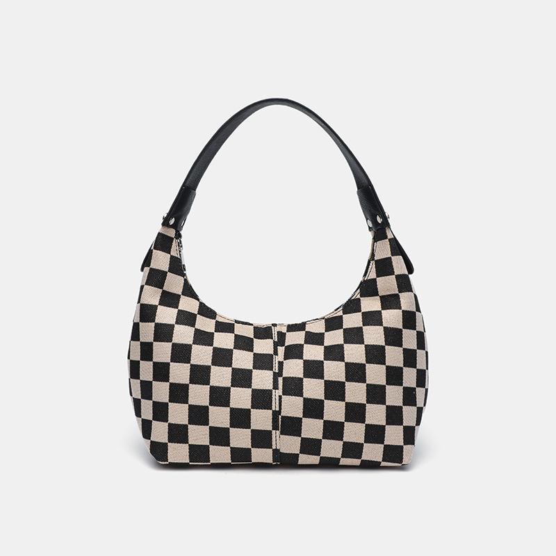 Schoolbag Women's Black/White 2025 New Retro And Plaid Dumpling Bag Summer Super Fire Temperament Shoulder Handbag Checkerboard Underarm Bag