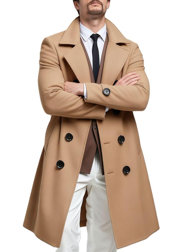 Herren Europäischer Zweireihiger Wollmantel - Langer Stil für Herbst/Winter