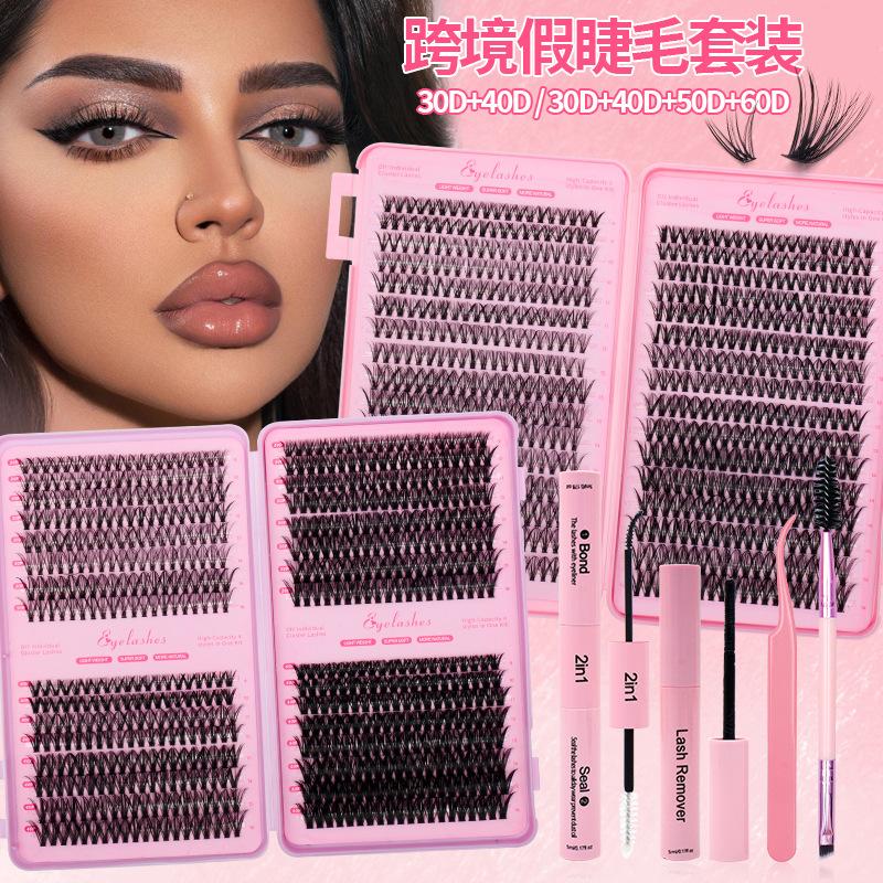 Manga Lash Clusters Kit Fluffy 0.07MM Thickness Synthetic Semi-Hand Made Black Cotton Stalk 9-16mm Mix Length Eyelash Extensions