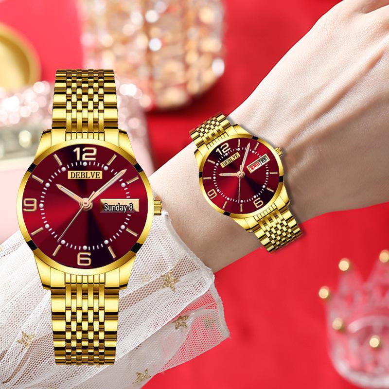 Swiss Women's Luminous Calendar Watch with Fashionable Alloy Steel Band and Waterproof Design