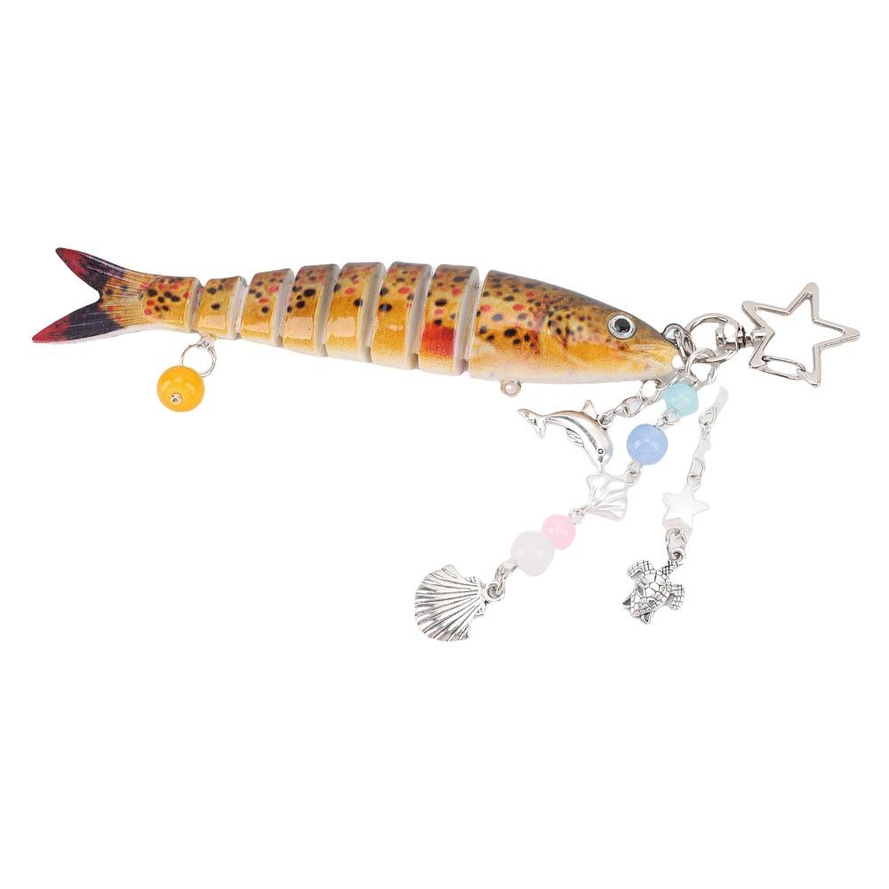 Spotted Yellow Fish Keychain ABS Articulated Fish Keychain Cute Fishing Bait Keychain For Bag