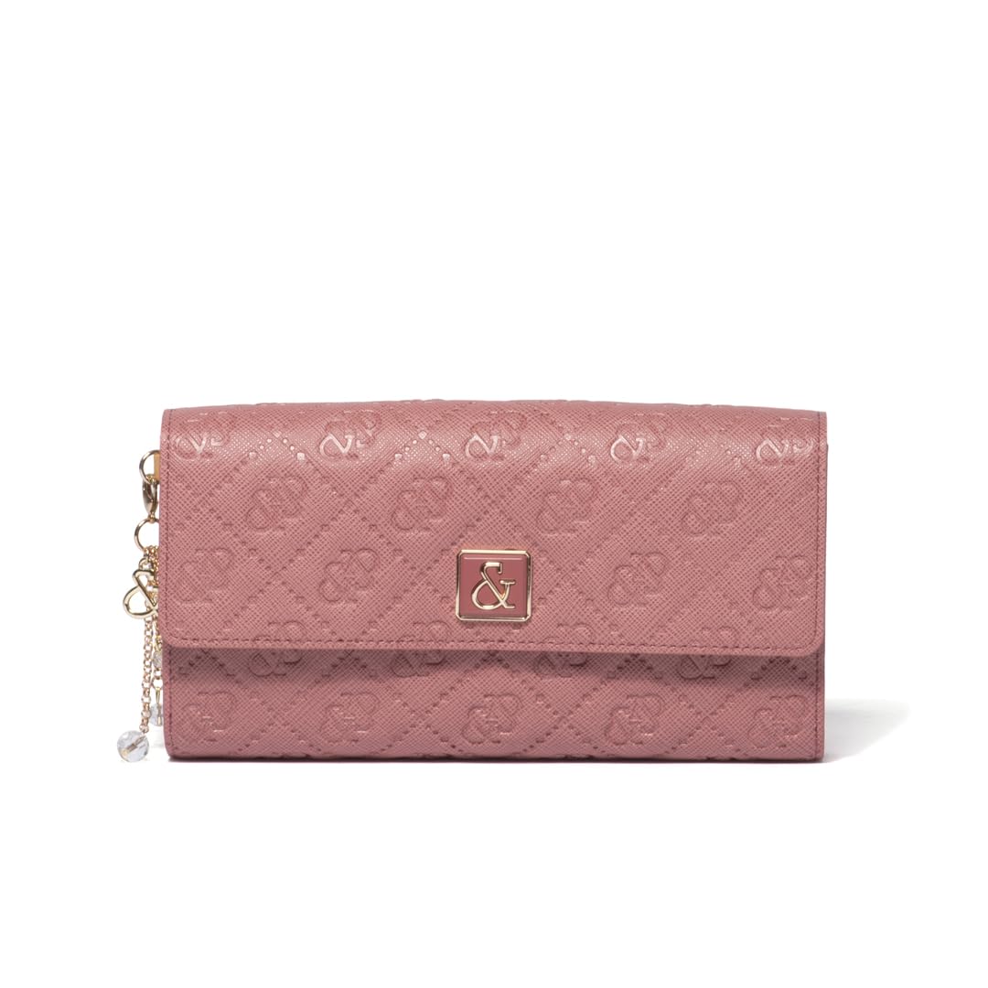 

Pinky & Diane Women s Long Wallet [& Union] Synthetic Leather Embossed Logo Brooch PDLWFDT1 Rose Pink