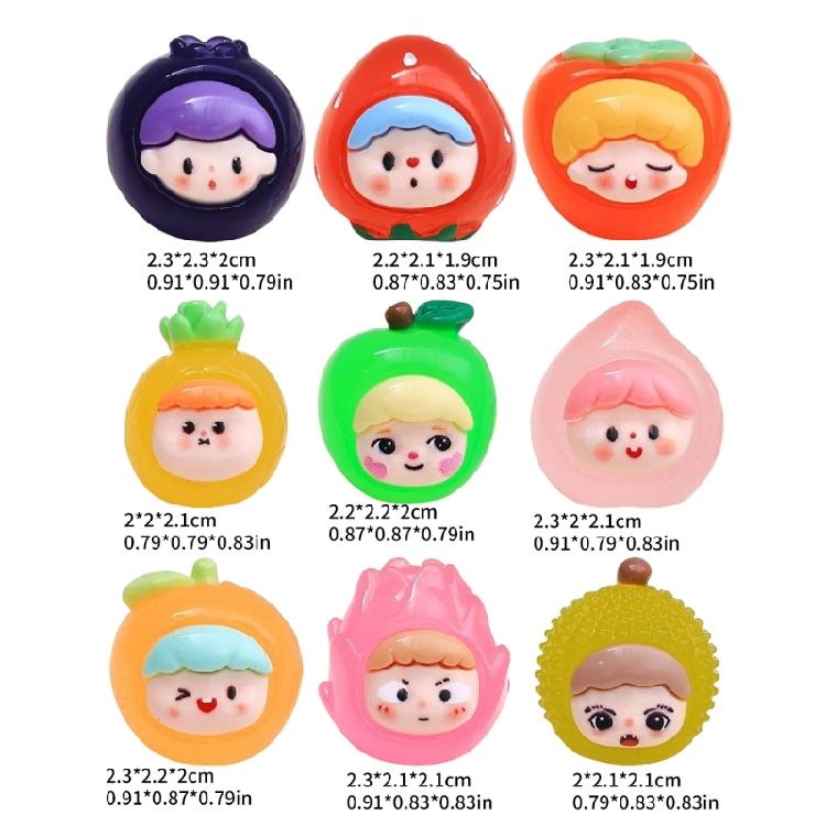 Set of 9 Fruit Girl Resin Charm Set Phone Charm Attachments Unique Glowing Jewelry Pendant Suitable for Decorating Use