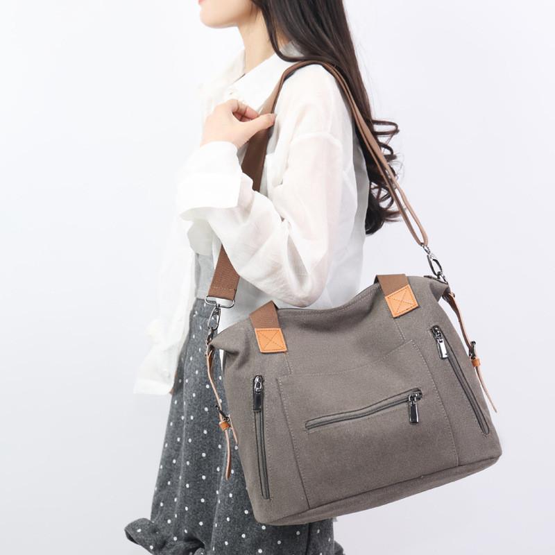 Canvas Tote Bag For Women Large Capacity Shoulder Handbag With Zipper Closure For Travel And Casual Use